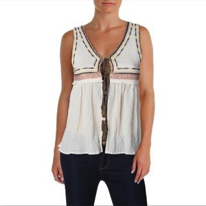 NWOT Aqua boho embroidered tassel vest top size M
